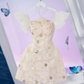 Light pink suspenders butterfly-shaped waist slimming A-line princess skirt homecoming dress R3367