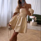 One-shoulder satin pleated princess skirt homecoming dress R2429