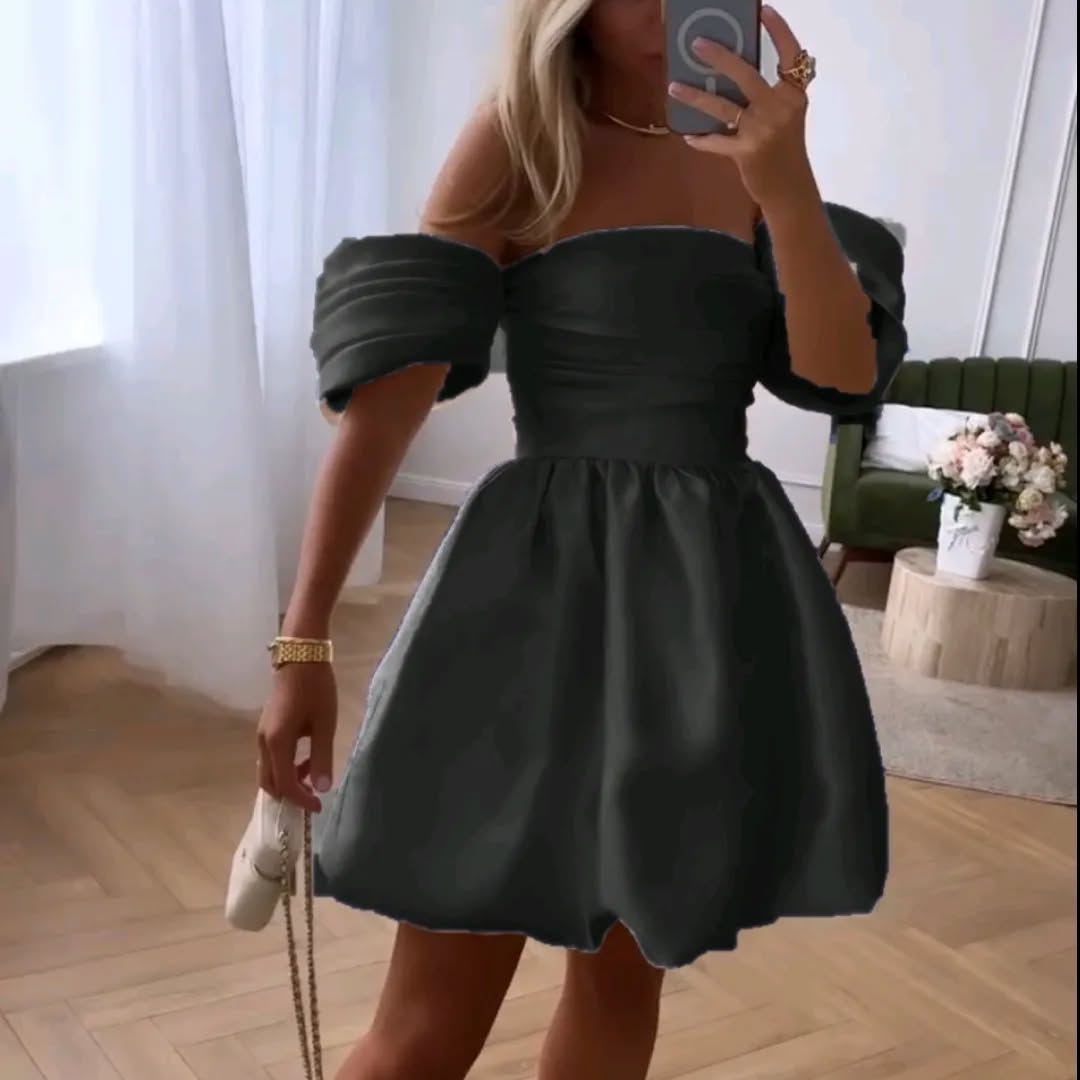 One-shoulder satin pleated princess skirt homecoming dress R2429