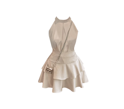 Goddess filter high-grade satin top ruffled skirt two-piece suit female summer new style R0082