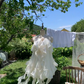 White halterneck chiffon layered irregular skirt short skirt homecoming dress R4164