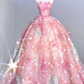 Pink Fairy Strapless Waist-cinching Puffy Skirt Long Ball Gown R6565
