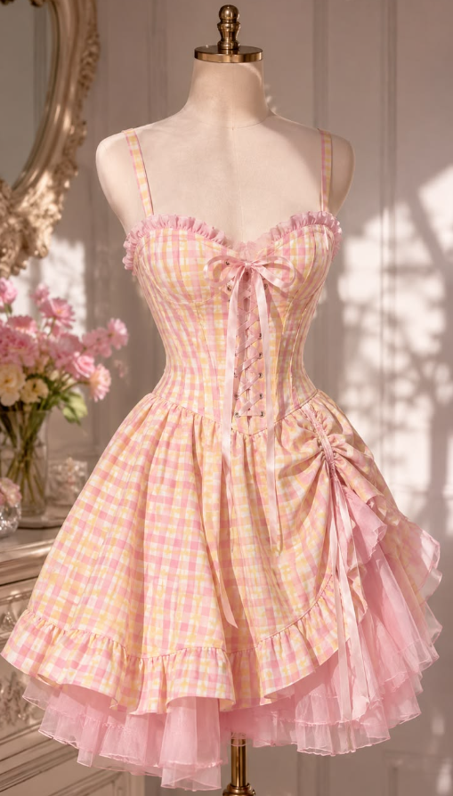 Striped Tiered Cute Women's Homecoming Dress Pink Corset Short Prom Dress Birthday Dress RS2444