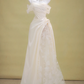 White one-shoulder strap waist slim satin pleated maxi bridal gown R5808