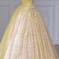 Yellow tube top slim waist puffy skirt ball gown bridal gown R5886