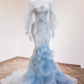 Blue series off-shoulder fitted waist slim-fit fairy mermaid skirt ball gown R6444