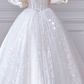 White Off-the-Shoulder Fitted-Waist Slim-Fit Puffy Hem Elegant Bridal Gown R5925