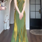 French high-end V-neck green drape dress plus size temperament banquet dress R1822