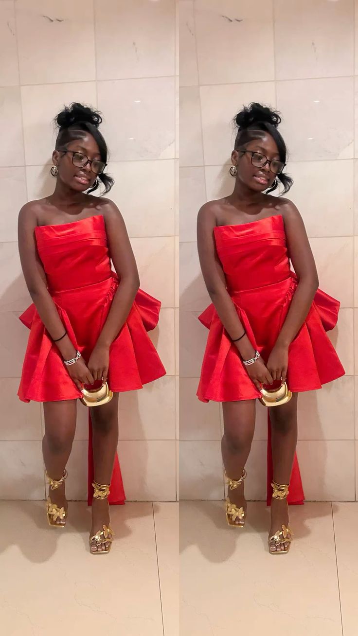 Elegant Red A-Line Strapless Large Bow Back Accessory Bodycon Mini Dress Homecoming Dress RS192