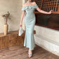 Off-Shoulder Ruffled Midi Mermaid Dress       S6739