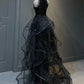 Black Halter Sequins and Tulle Long Party Dress, A-line Black Prom Dress      S6753