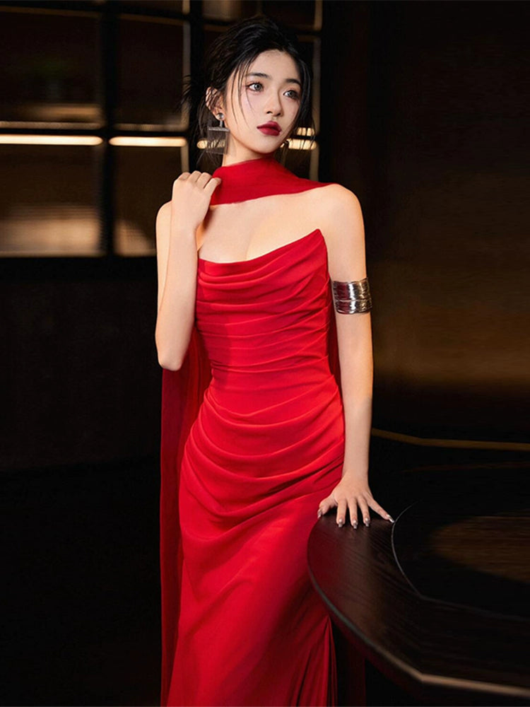 Red mermaid long prom dress, evening dress for women   S6834