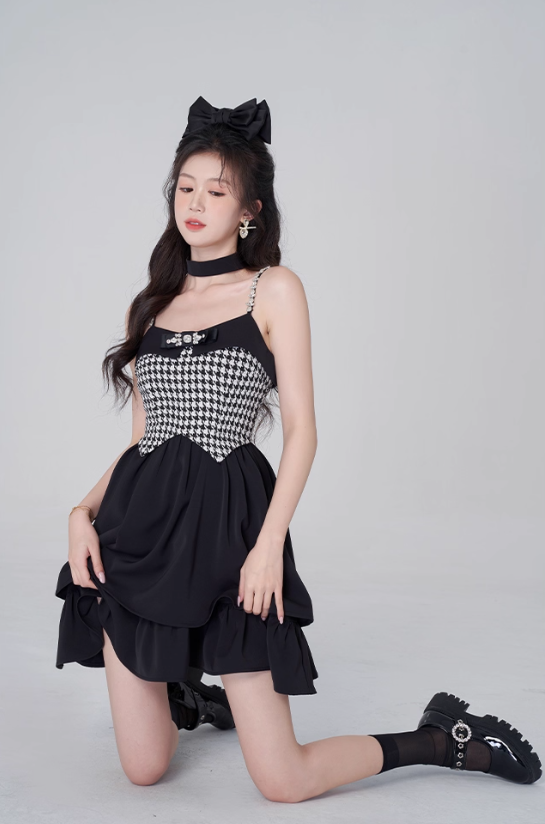 Pure desire little fragrance style suspender dress black sweet princess dress R4113
