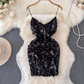 Light luxury heavy sequins celebrity niche banquet dress skirt sexy backless suspender dress R0320