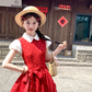 Red doll collar polka dot short-sleeved dress women's summer temperament skirt R4620