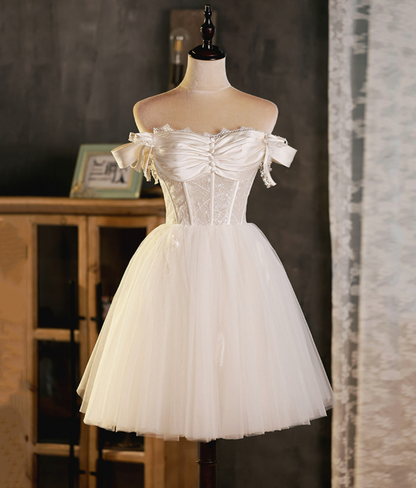 Elegant White Homecoming Dress ,Tulle Corset Embroidered Short Prom Dress RS1683