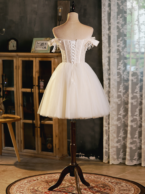 Elegant White Homecoming Dress ,Tulle Corset Embroidered Short Prom Dress RS1683