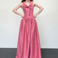 Girlish Silky Bow Prom Gown Barbie Pink Women's Corset Maxi Birthday Dress Evening Dress RS2939