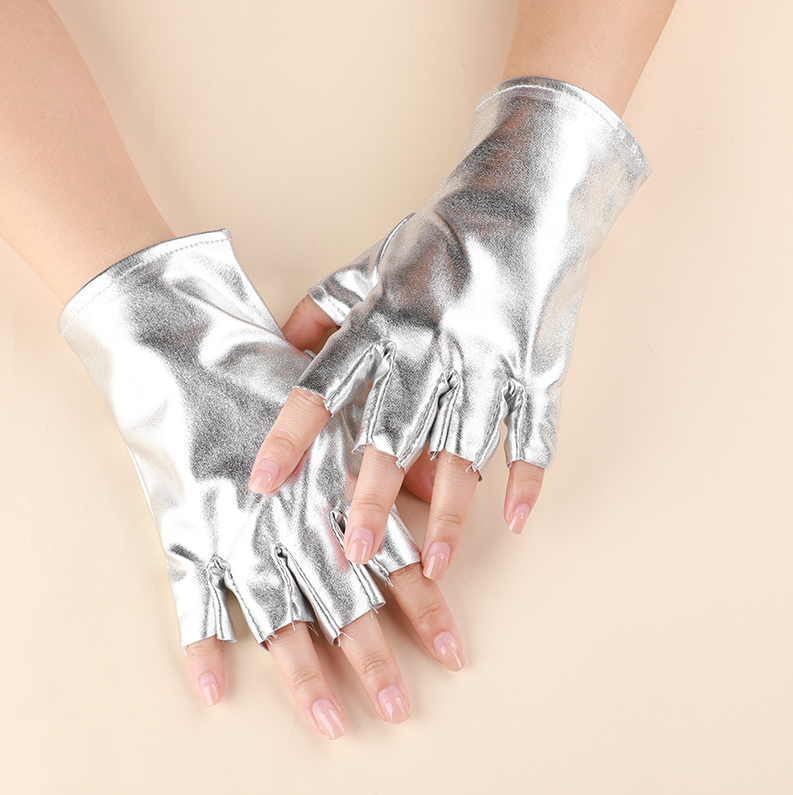 Patent leather stage performance gloves half finger men and women performance waterproof non-slip cosplay     S6265