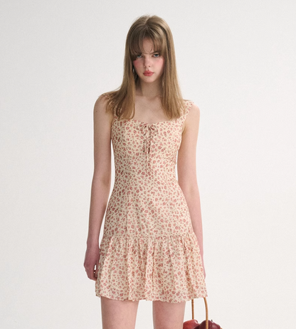 French floral short skirt pink suspender dress short holiday wear skirt R2716