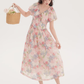 Tea break French beautiful dress 2025 new floral dress waist temperament long dress R2388