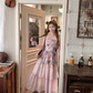 Long purple waist-length neckline suspender dress summer French retro temperament slim skirt R4780