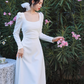 Square collar temperament waist long sleeve dress 2025a gentle long dress R1456
