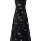 2025 Summer New Black Flying Sleeve Waisted Mid-Length Printed Fishtail Dress R0913