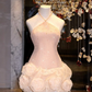 Pink halter neck sling slim A-line flower bud skirt princess skirt homecoming dress R3370