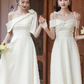 White slim waist elegant ball gown, bridesmaid dress R6006