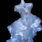 Blue sequined slim waist sexy elegant long skirt, prom dress R5691