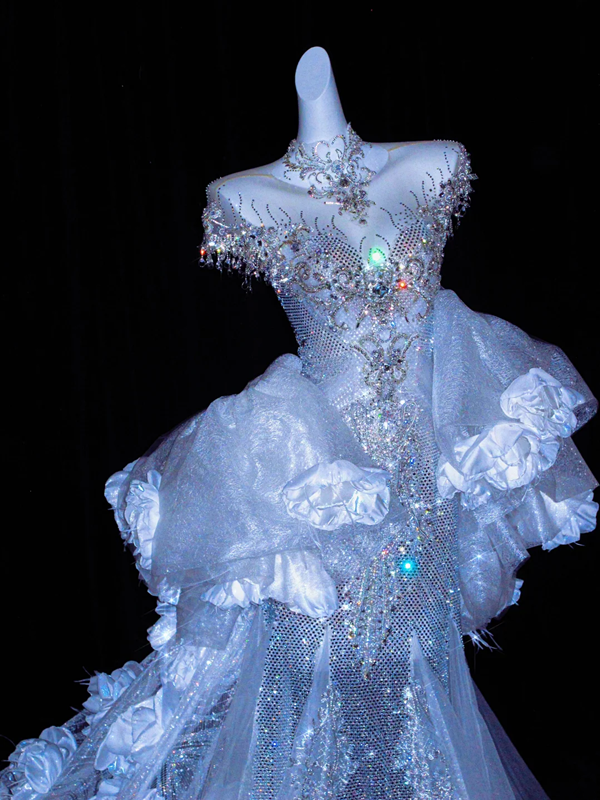 Blue sequined slim waist sexy elegant long skirt, prom dress R5691