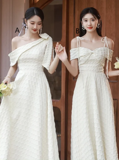 White slim waist elegant ball gown, bridesmaid dress R6006