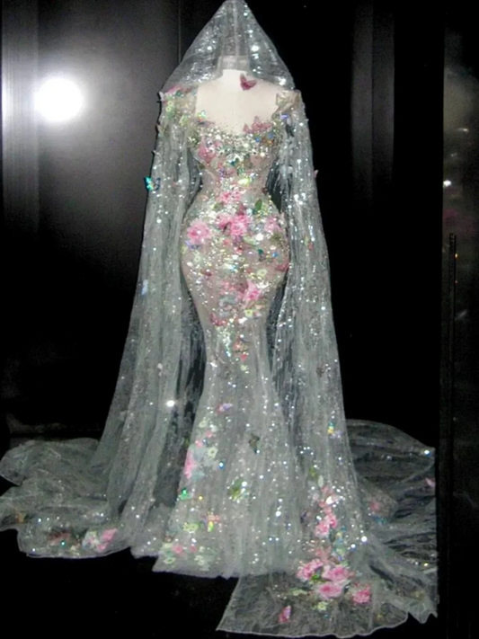 Light green forest-style halter-neck fitted mermaid bodycon sexy prom dress R6445