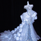 Blue sequined slim waist sexy elegant long skirt, prom dress R5691
