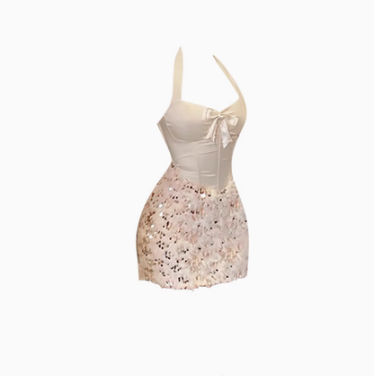 Pure desire design halter neck waist dress 2025 large size sequin hip skirt R1344