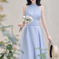 French blue halter neck dress new style holiday style waist beautiful fairy dress R2402