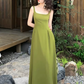 Retro red suspender dress with elegant waist and square neck, gentle A-line long skirt R1431