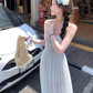 Long V-neck mesh suspender dress summer French loose slim skirt R4910