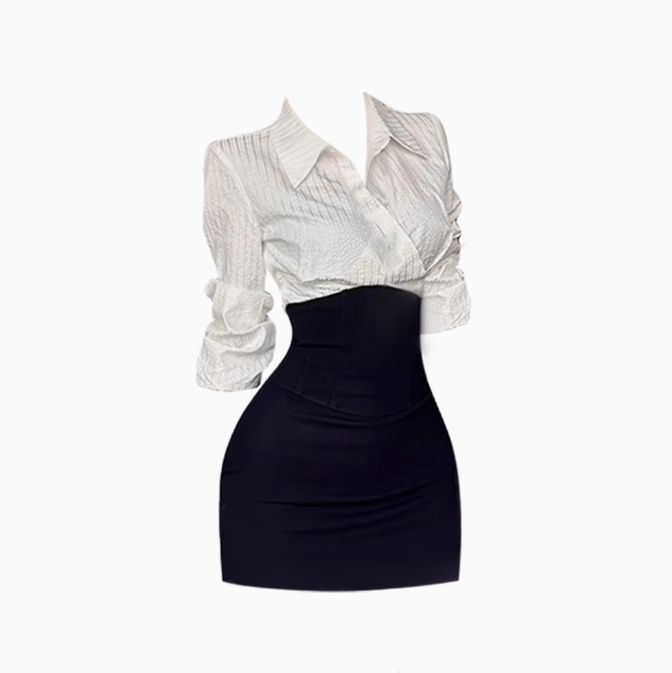 Waist shirt women 2025 high-intelligence high waist hip skirt suit R1224