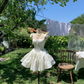 White suspender tie waist puffy skirt short skirt homecoming dress R4160
