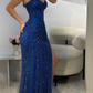 Slim Glitter Sweetheart Prom Gown , Navy Women's Maxi Evening Dress Ball Gown RS2690