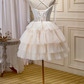 Elegant Champagne Homecoming Dress ,Tulle Frilled Applique Corset Short Prom Dress RS1684