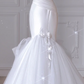 White Strapless Satin Waist Slim Mermaid Tulle Bridal Dress R6007