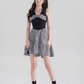Black halter neck skirt new summer plaid waist high-end dress bow French retro skirt R4144