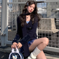 Large size American high street V-neck sweater bottoming sling retro plaid skirt suit R1857