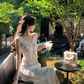 High-end V-neck dress new summer French design waist niche temperament long skirt R4334