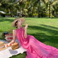 French lace hollow rose red sleeveless halter neck temperament long dress holiday style dress R0198