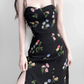 2025 summer new retro black floral waist slim sexy suspender dress R0917