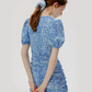 Short hip skirt summer French floral skirt blue petite pleated dress female summer R3484